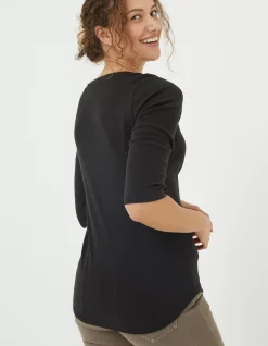 FatFace Susie Square Neck Rib Top Black Discount