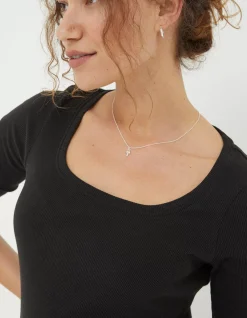 FatFace Susie Square Neck Rib Top Black Discount