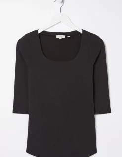 FatFace Susie Square Neck Rib Top Black Discount