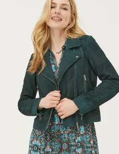 FatFace Suzie Suede Biker Jacket Dark Teal Best