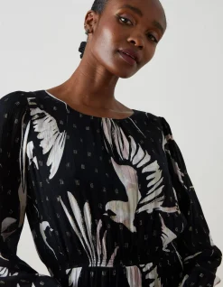 FatFace Swallow Print Elaine Midi Dress Black Outlet
