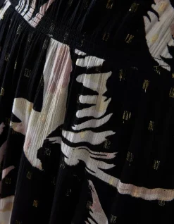 FatFace Swallow Print Elaine Midi Dress Black Outlet