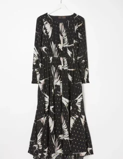 FatFace Swallow Print Elaine Midi Dress Black Outlet