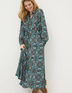 FatFace Swinley Mirrored Midi Dress Teal Green Hot