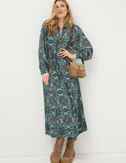 FatFace Swinley Mirrored Midi Dress Teal Green Hot