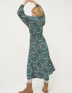FatFace Swinley Mirrored Midi Dress Teal Green Hot