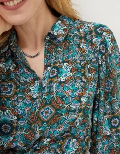 FatFace Swinley Mirrored Midi Dress Teal Green Hot