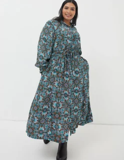 FatFace Swinley Mirrored Midi Dress Teal Green Hot