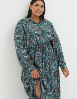 FatFace Swinley Mirrored Midi Dress Teal Green Hot