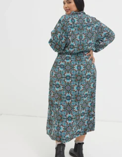 FatFace Swinley Mirrored Midi Dress Teal Green Hot