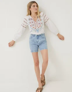FatFace Tally Embroidered Blouse White Online