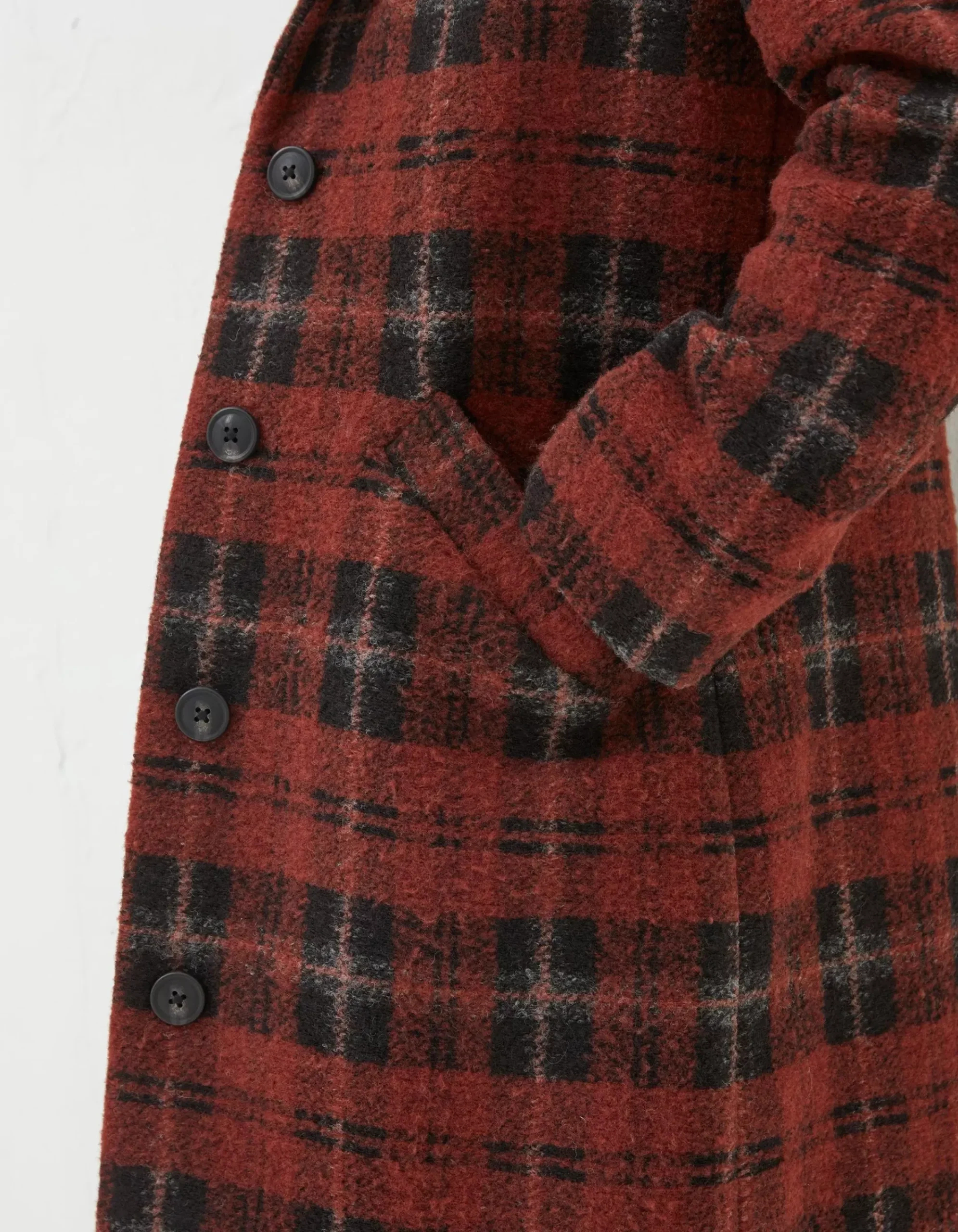 FatFace Tanya Wool Blend Check Coat Rust Red Sale
