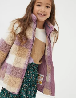 FatFace Teddy Check Coat Lilac New