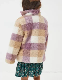 FatFace Teddy Check Coat Lilac New