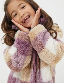 FatFace Teddy Check Coat Lilac New