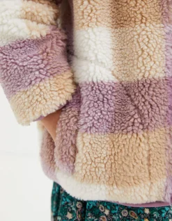 FatFace Teddy Check Coat Lilac New