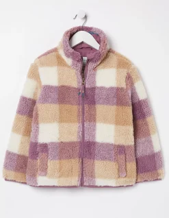 FatFace Teddy Check Coat Lilac New