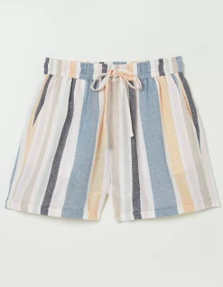 FatFace Tenby Multi Stripe Linen Blend Short Ivory New