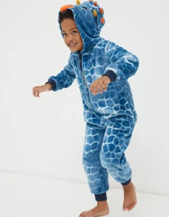 FatFace Terry Dinosaur Onesie Blue Clearance