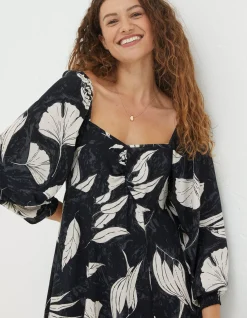 FatFace Tessa Twilight Leaves Midi Dress Black New