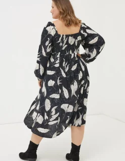 FatFace Tessa Twilight Leaves Midi Dress Black New