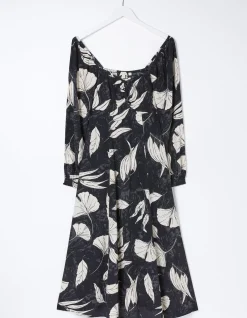 FatFace Tessa Twilight Leaves Midi Dress Black New