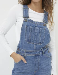 FatFace Tetbury Wide Leg Dungarees Mid Blue New