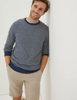 FatFace Textured Stripe Crew Dark Blue Sale