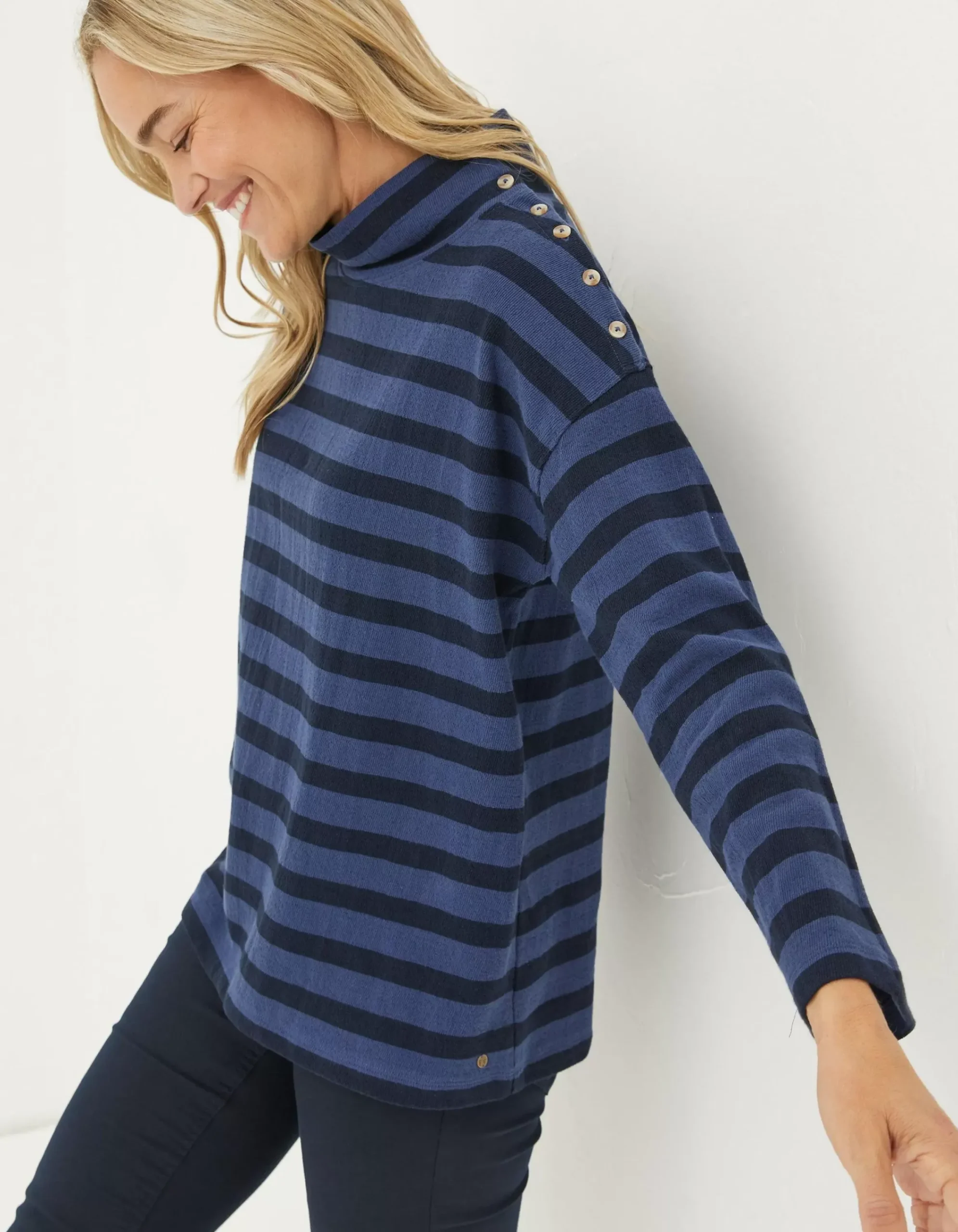 FatFace Thayer Funnel Stripe Sweatshirt Washed Blue Hot