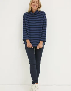 FatFace Thayer Funnel Stripe Sweatshirt Washed Blue Hot