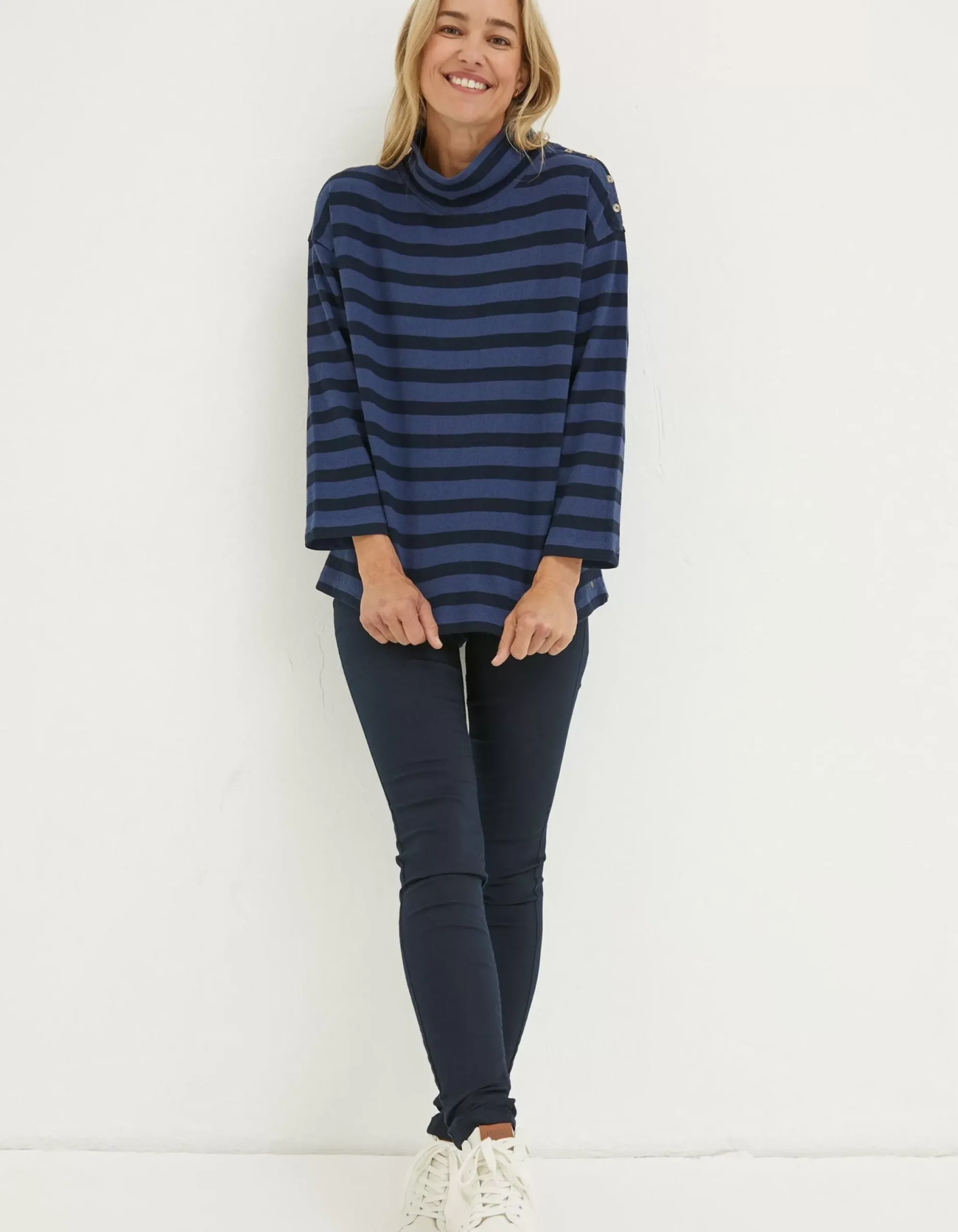 FatFace Thayer Funnel Stripe Sweatshirt Washed Blue Hot