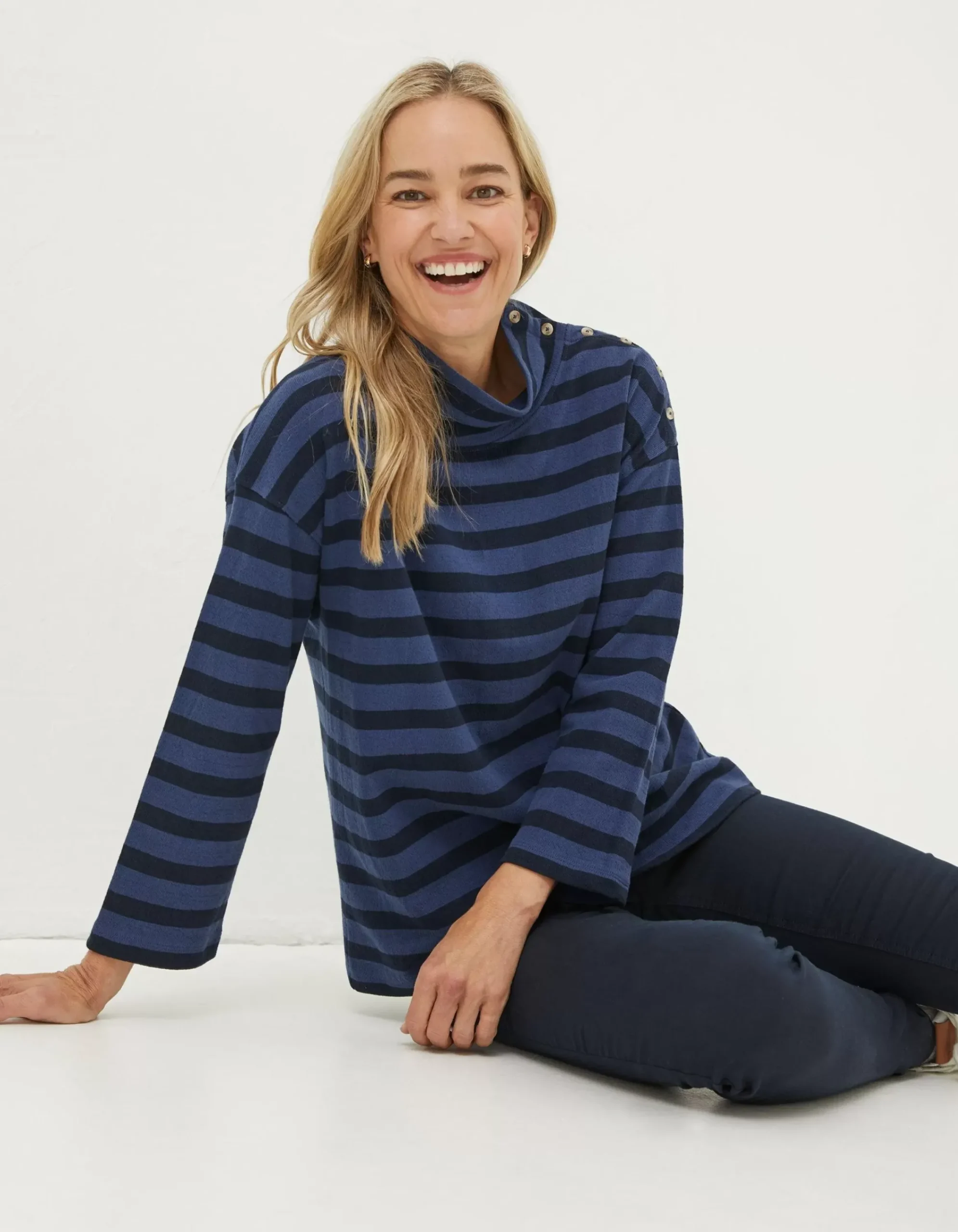 FatFace Thayer Funnel Stripe Sweatshirt Washed Blue Hot