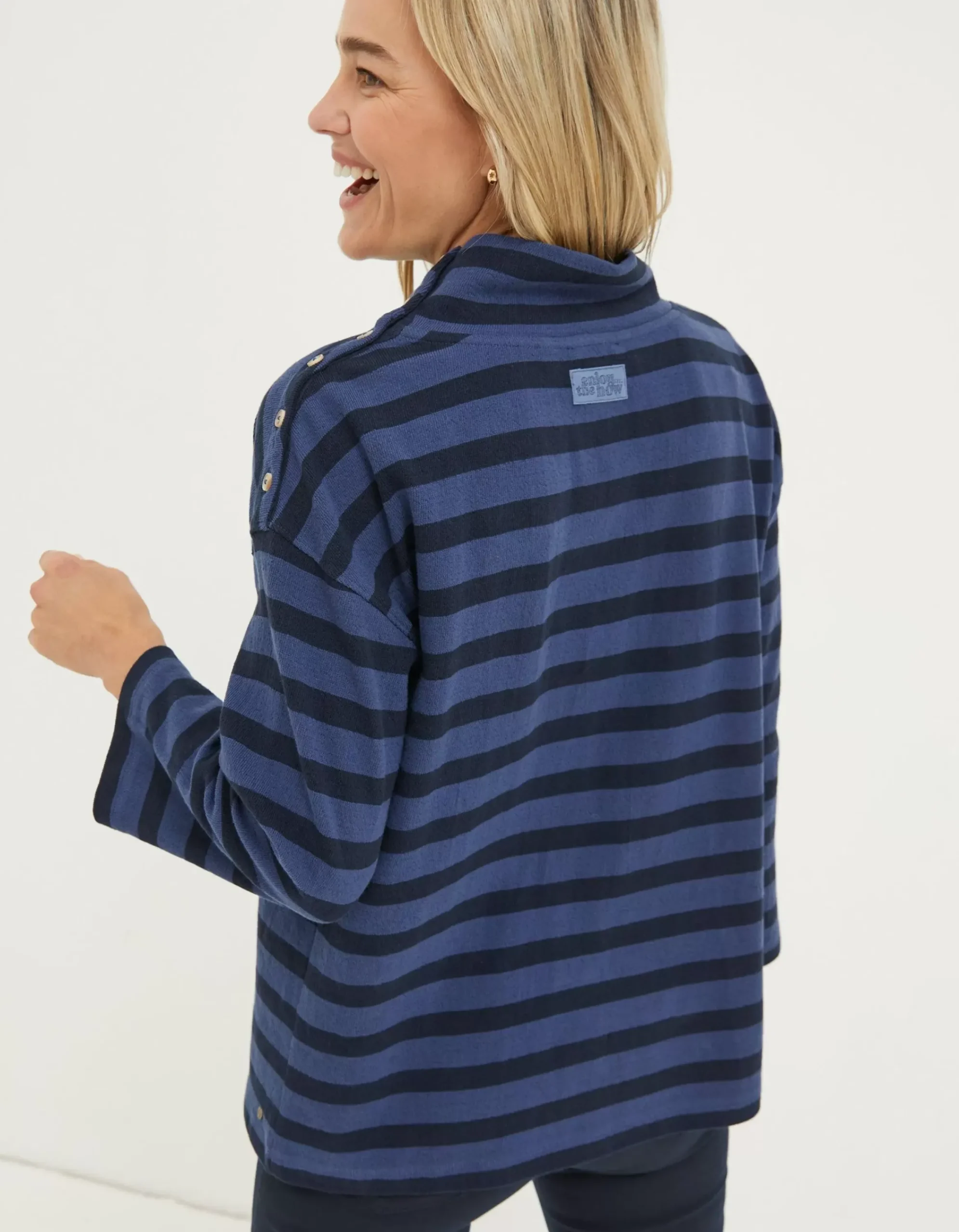 FatFace Thayer Funnel Stripe Sweatshirt Washed Blue Hot