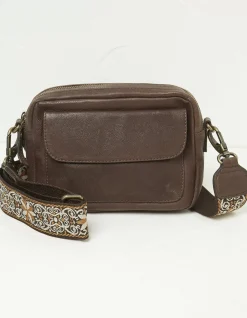 FatFace The Oslo Camera Bag Ornate Strap Chocolate Brown New