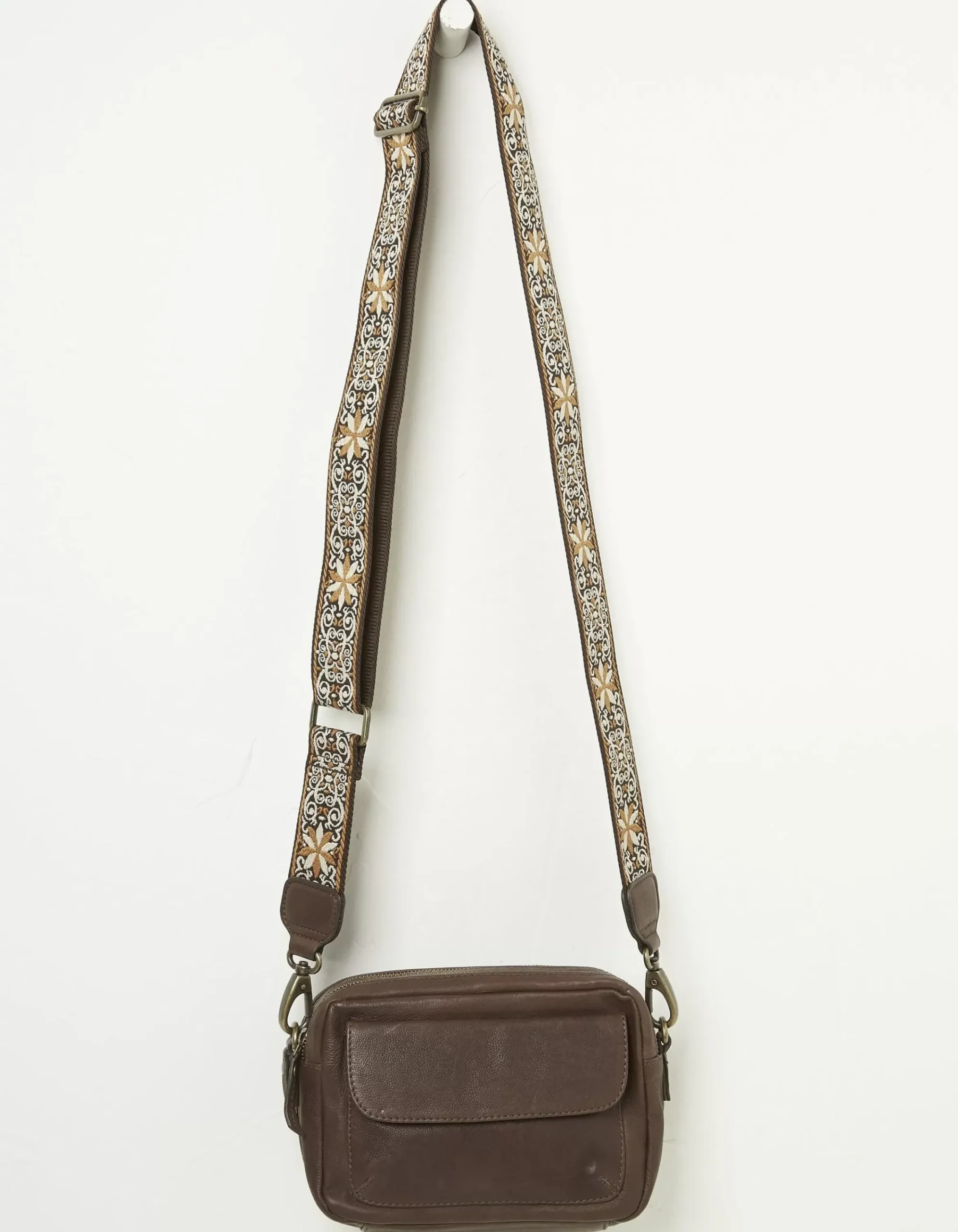 FatFace The Oslo Camera Bag Ornate Strap Chocolate Brown New