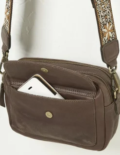 FatFace The Oslo Camera Bag Ornate Strap Chocolate Brown New