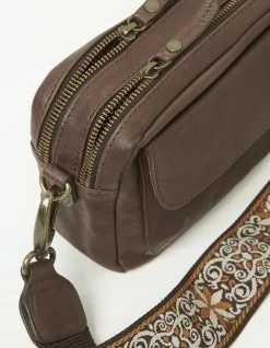 FatFace The Oslo Camera Bag Ornate Strap Chocolate Brown New