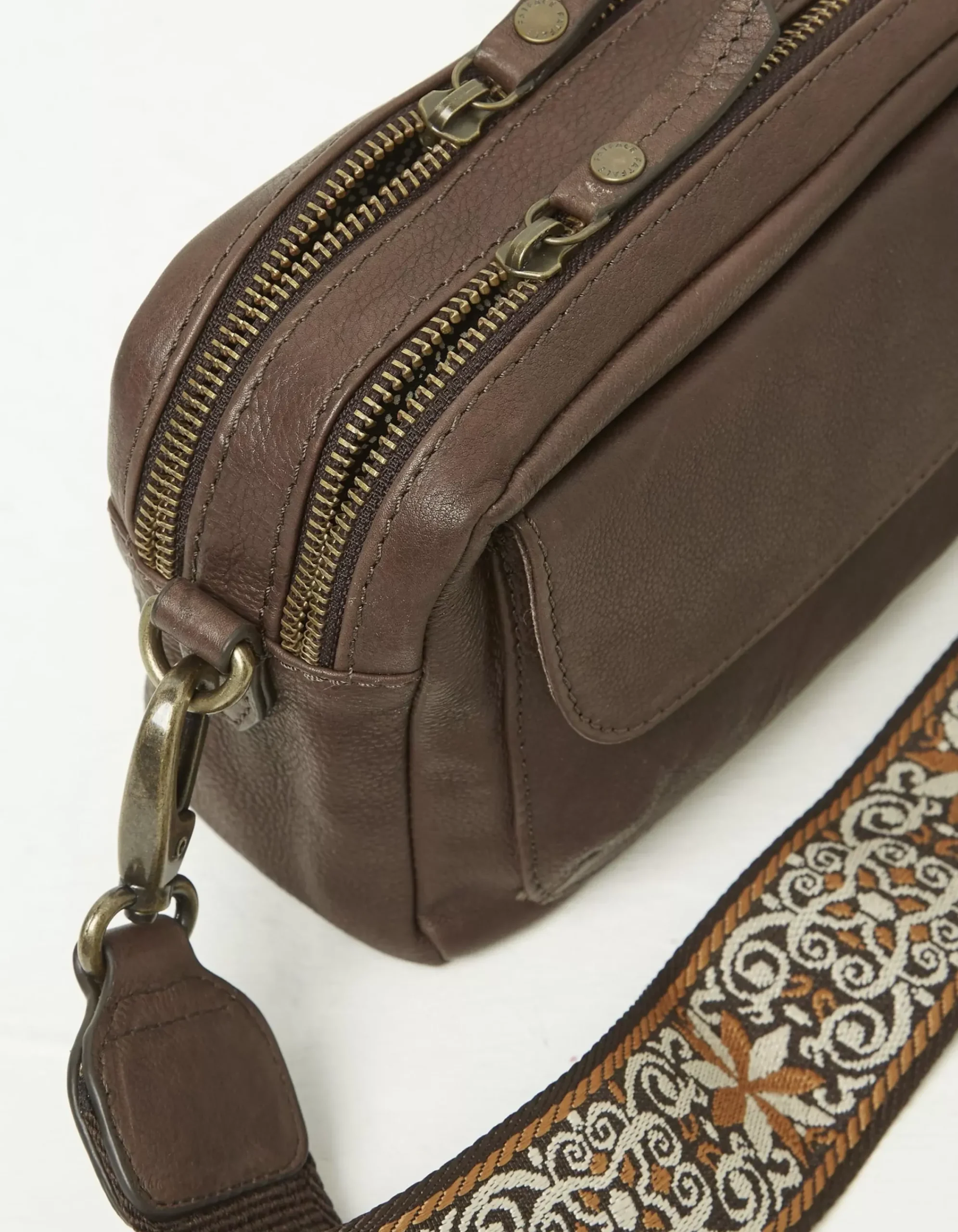 FatFace The Oslo Camera Bag Ornate Strap Chocolate Brown New