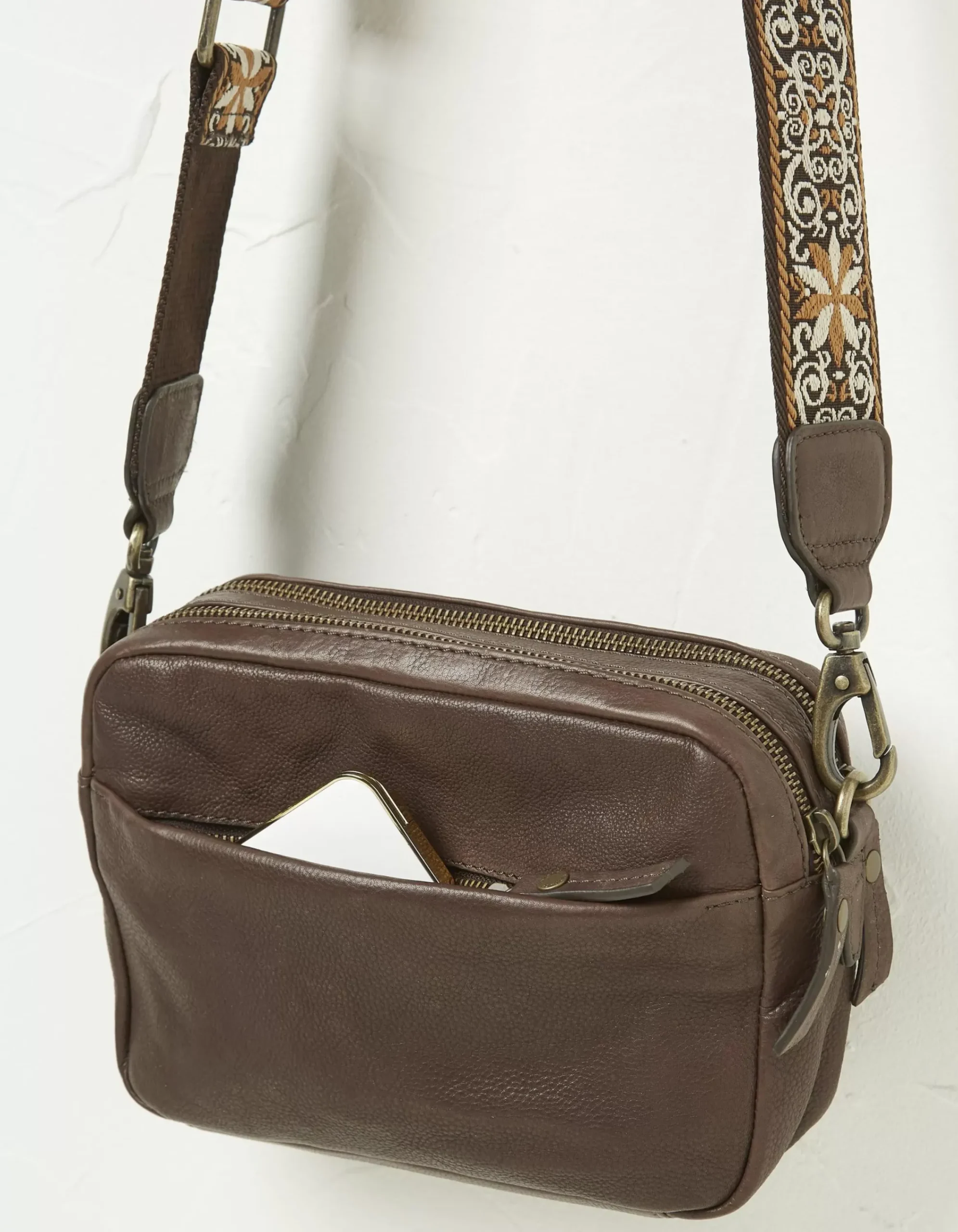 FatFace The Oslo Camera Bag Ornate Strap Chocolate Brown New