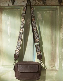 FatFace The Oslo Camera Bag Ornate Strap Chocolate Brown New