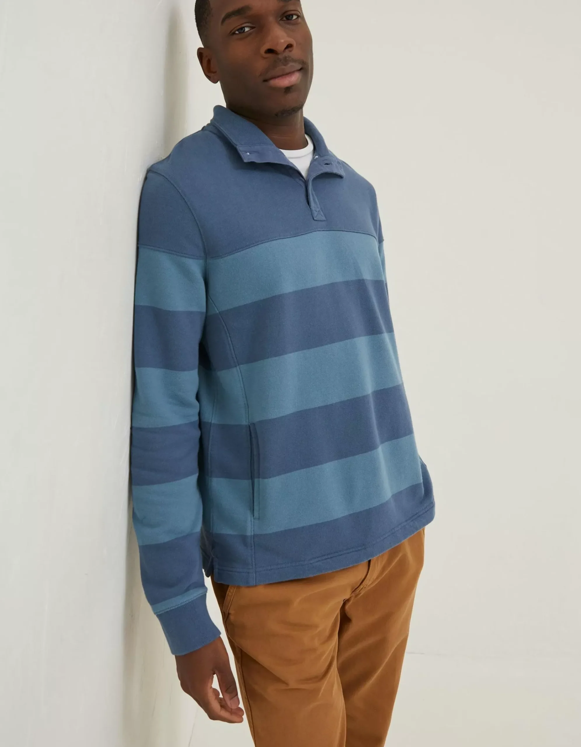 FatFace Thorpe Rugby Stripe Half Neck Blue Clearance