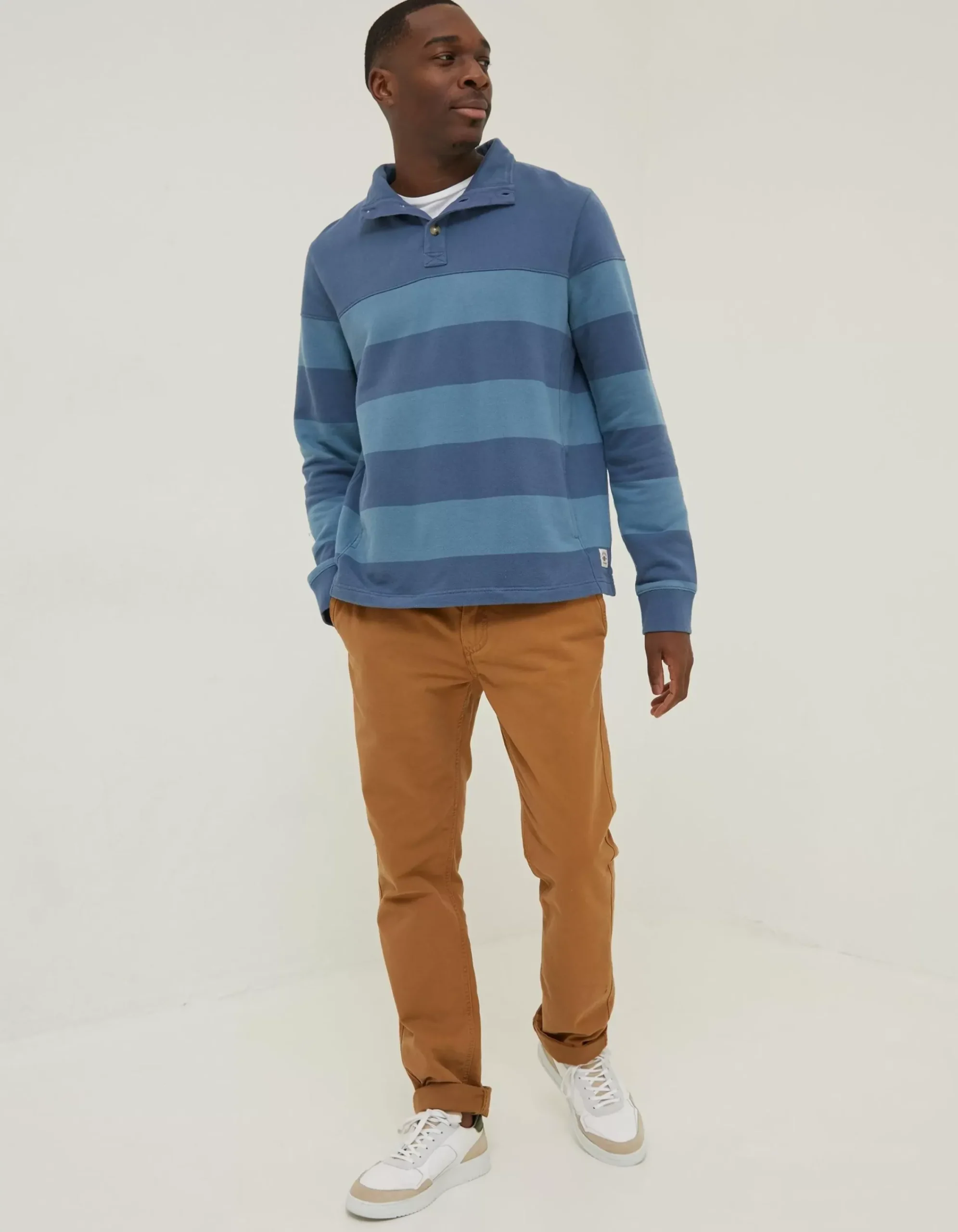 FatFace Thorpe Rugby Stripe Half Neck Blue Clearance