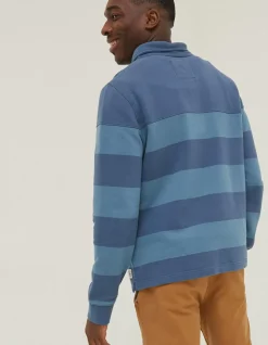 FatFace Thorpe Rugby Stripe Half Neck Blue Clearance