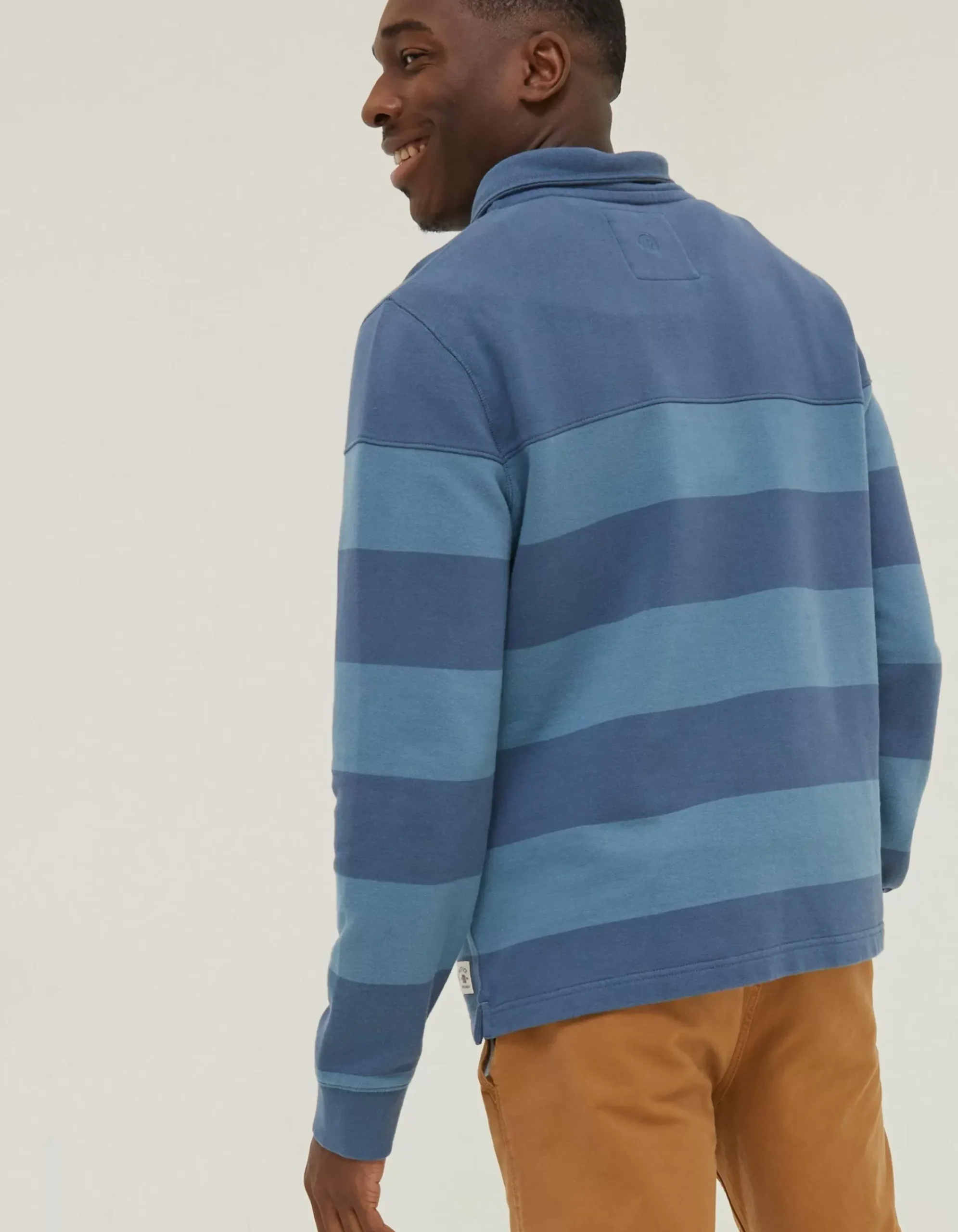 FatFace Thorpe Rugby Stripe Half Neck Blue Clearance