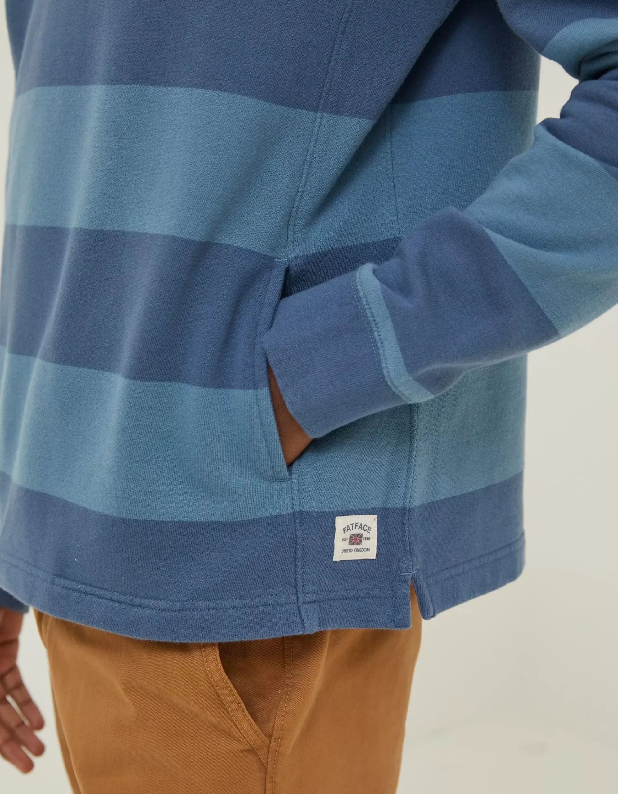FatFace Thorpe Rugby Stripe Half Neck Blue Clearance