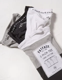 FatFace Three Pack Crew Neck T-Shirts Charcoal Grey Clearance