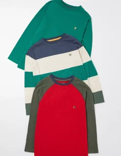FatFace Three Pack Long Sleeve T-Shirts Jade Green New