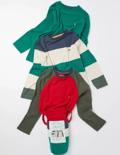 FatFace Three Pack Long Sleeve T-Shirts Jade Green New
