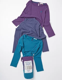 FatFace Three Pack Long Sleeve T-Shirts Teal Green Hot