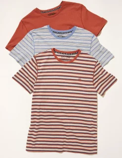 FatFace Three Pack Stripe T-Shirts Rust Red New
